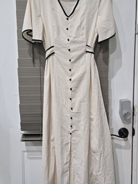 SHEIN Cream Maxi Dress with Black Trim and Buttons